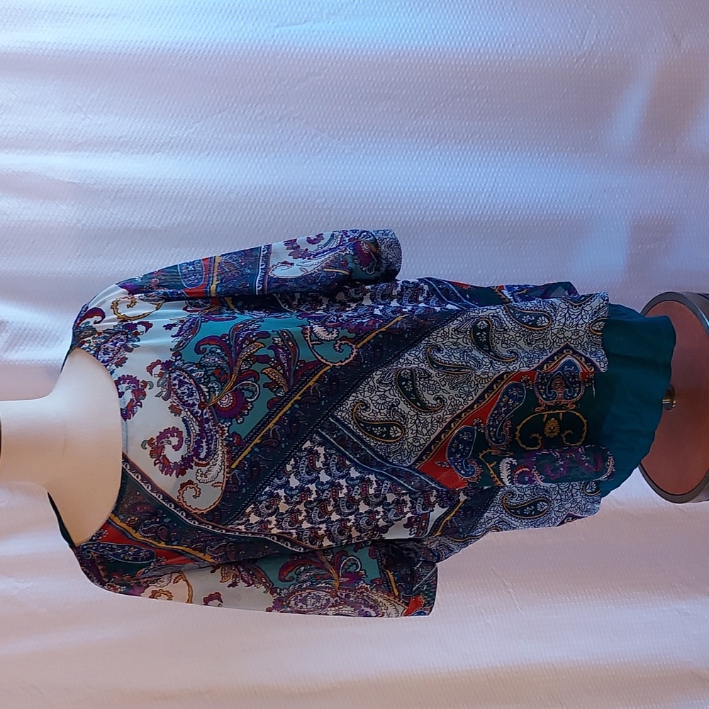 Chico's Women's  Top Teal Paisley Sheer  Layered Jersey Knit  Dressy  Size XXL/4
